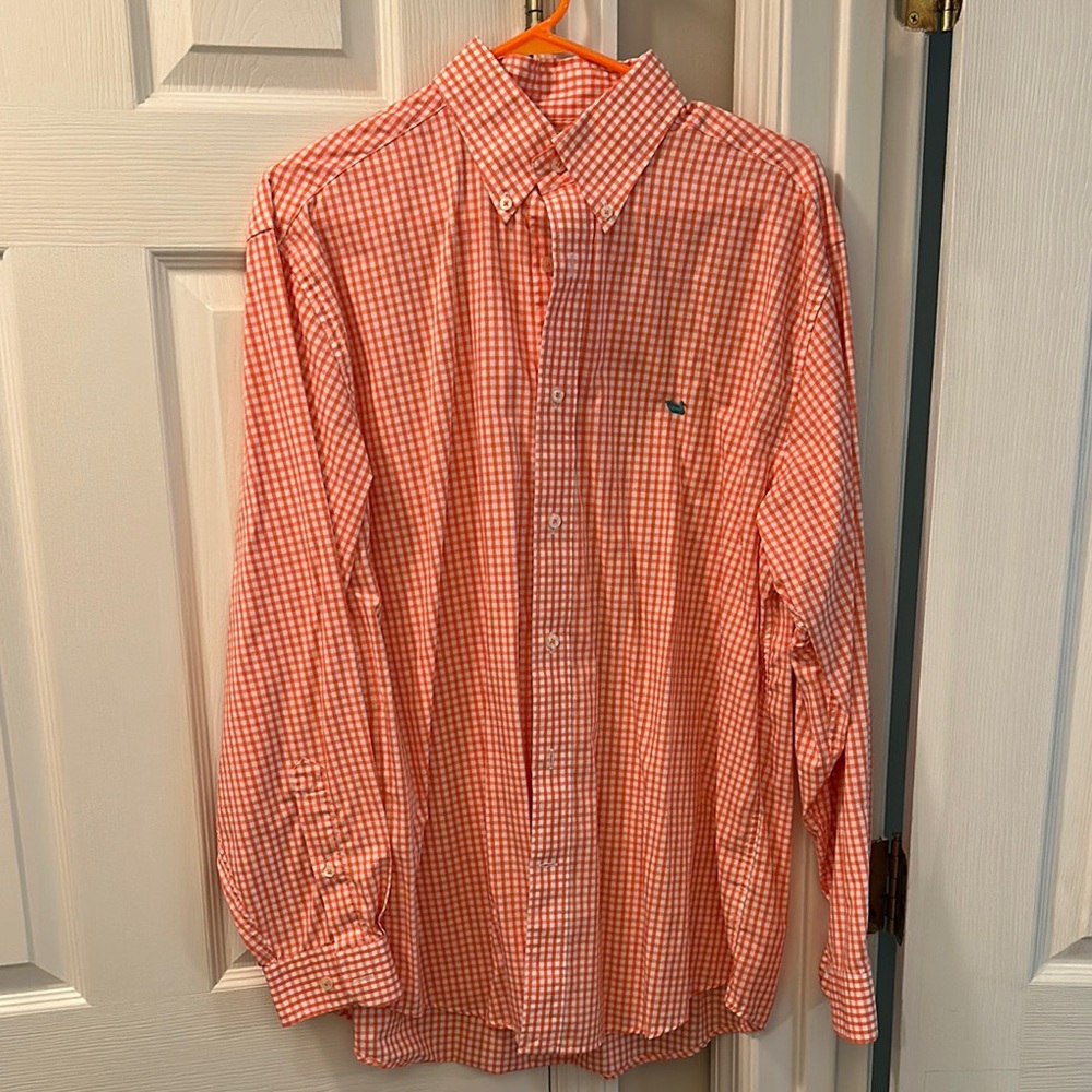 Southern Marsh Orange Casual Button Down Shirt Lightweight Cotton